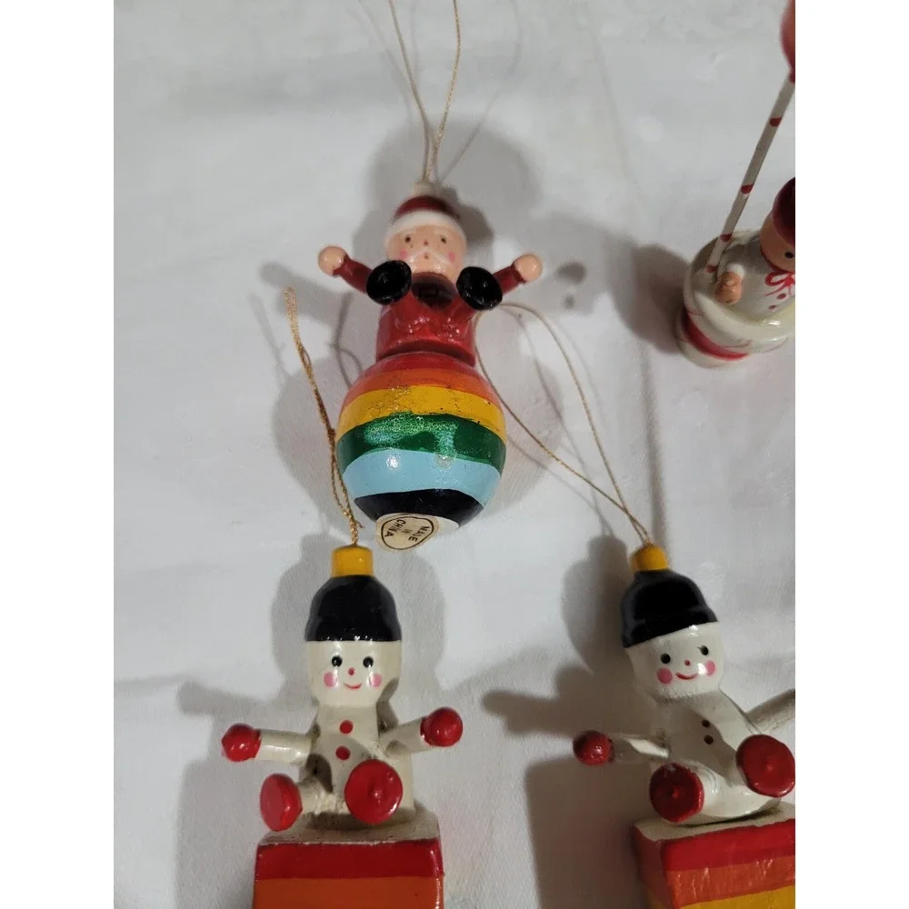 4 Rainbow Vintage Wooden Christmas Ornaments